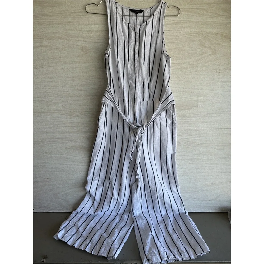 Banana Republic Linen Striped Wide Leg Sleeveless Jumpsuit Pockets Sz 2 L